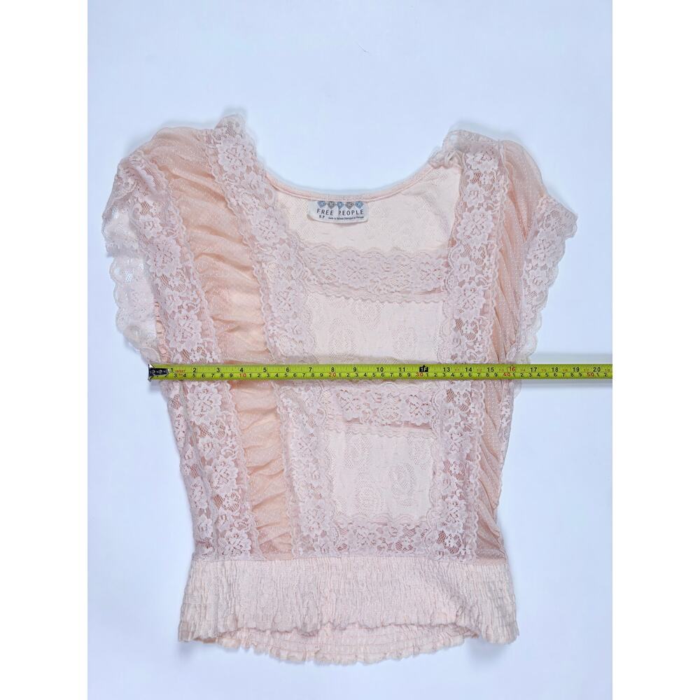 Free People Blush Lace Tank Top S Sheer Romantic Boho Cottagecore Smocked Hem - Picture 11 of 13